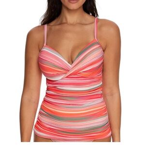 Coco Reef Pink and Orange Tankini Set Swimsuit with Ruched Detail size 34DD